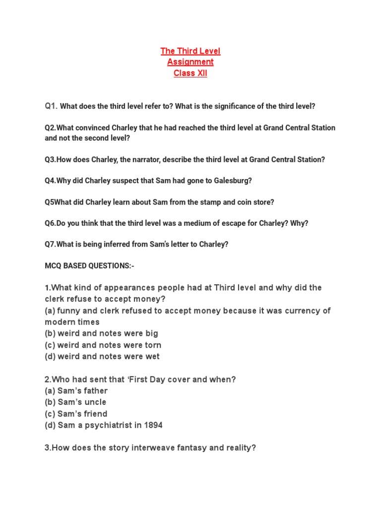 The Third Level ASSIGNMENT | PDF | History | Young Adult