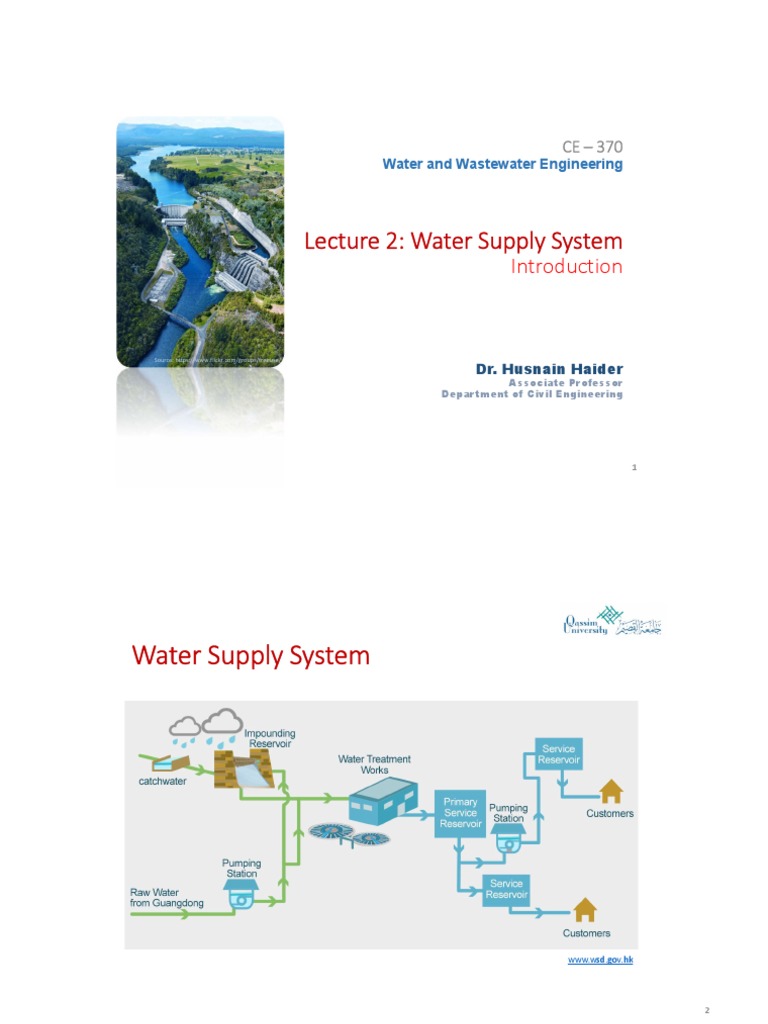Lecture 2 Water Supply System Water and Wastewater Engineering PDF