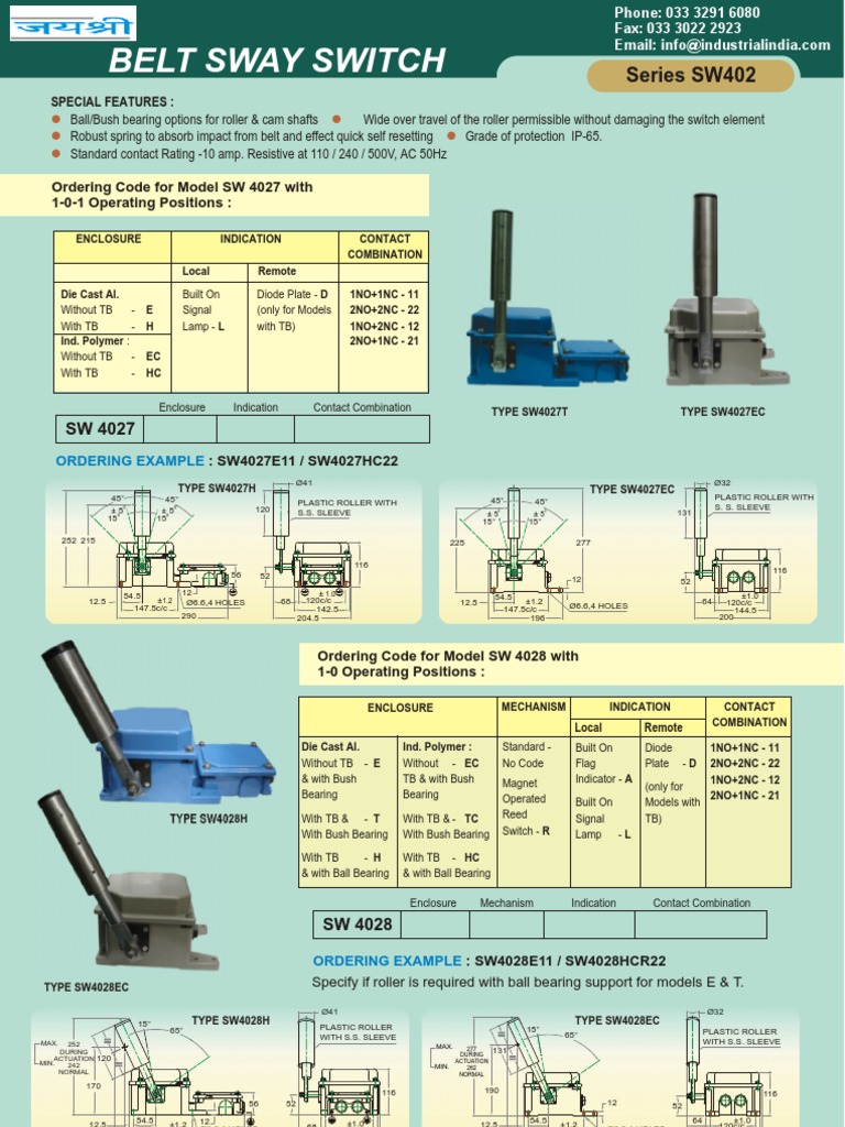 Belt Sway Switch Jayashree PDF Switch Manufactured Goods