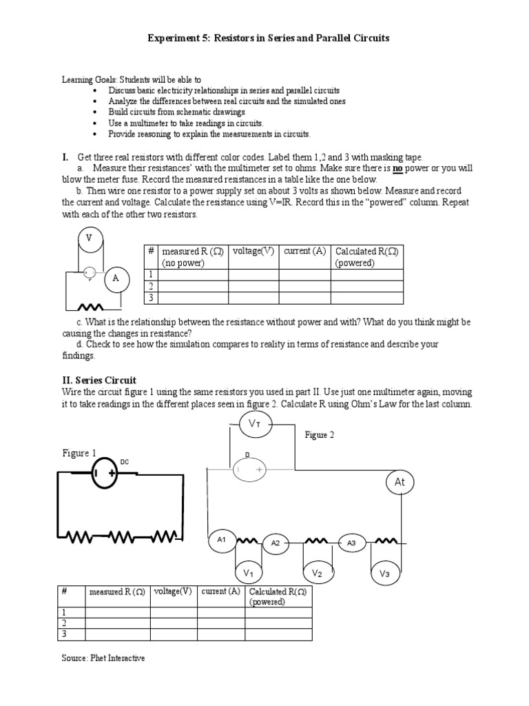 Experiment 5 Resistors in Series and Parallel Circuits PDF Electrical Network Electrical