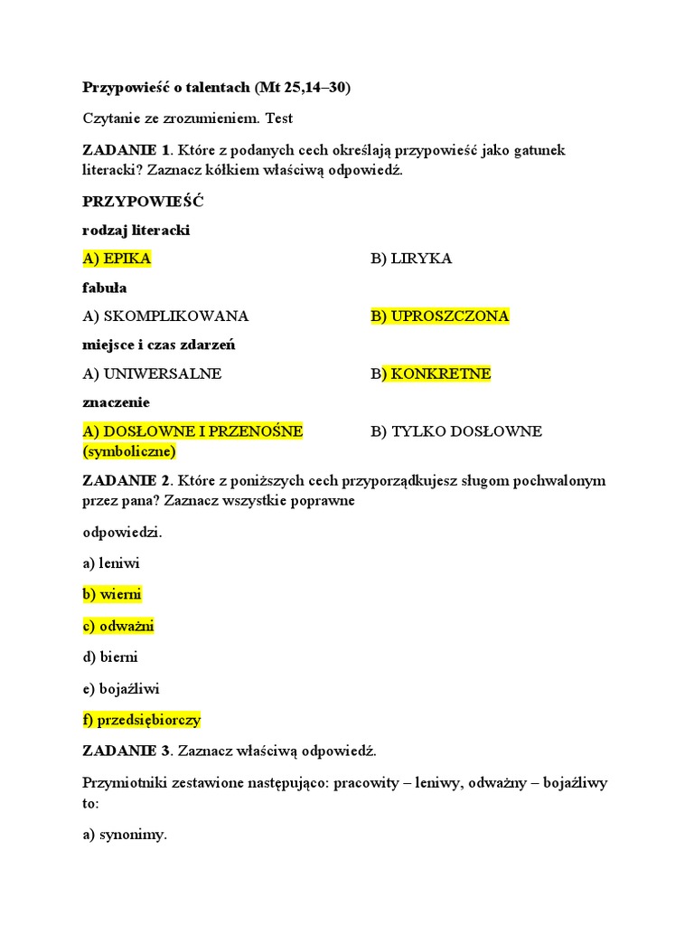 Test Czytania Ze Zrozumieniem Klasa 6 Online