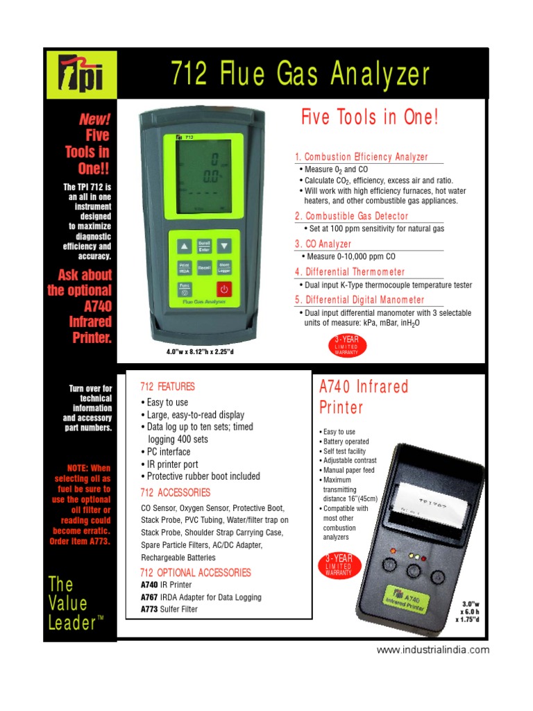 Flue Gas Analyser TPI 712 Carbon Dioxide Combustion