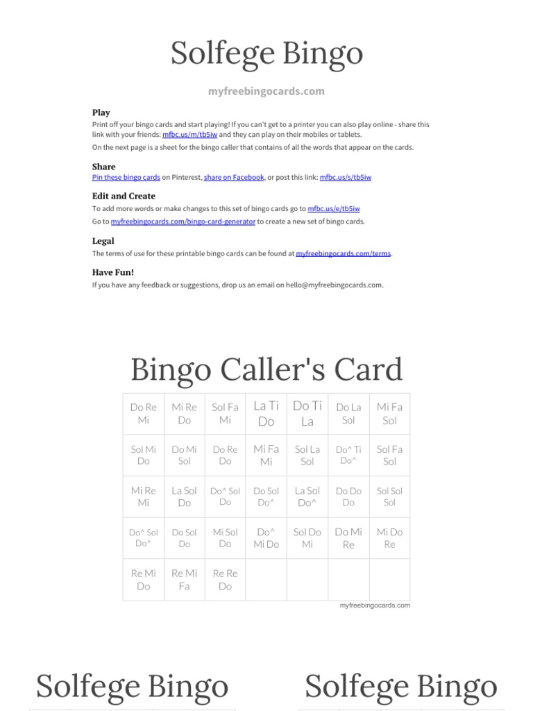 Solfege Bingo Game Cards | PDF | Computing