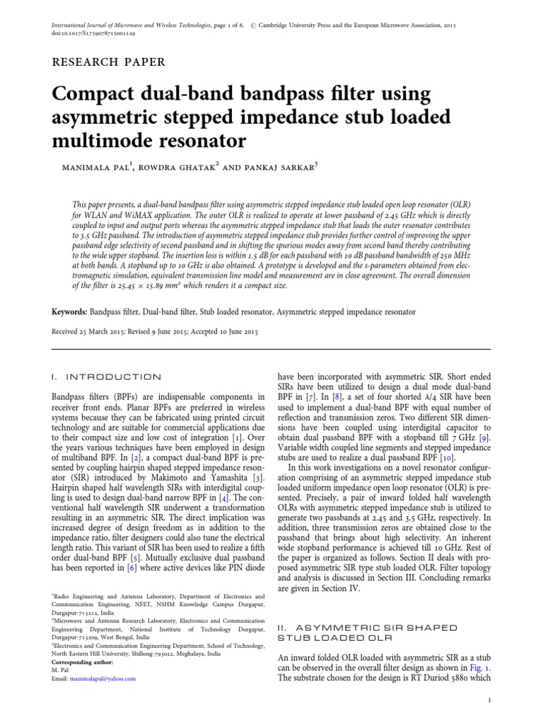 Compact Dual-Band Bandpass Filter Using Asymmetric Stepped Impedance ...