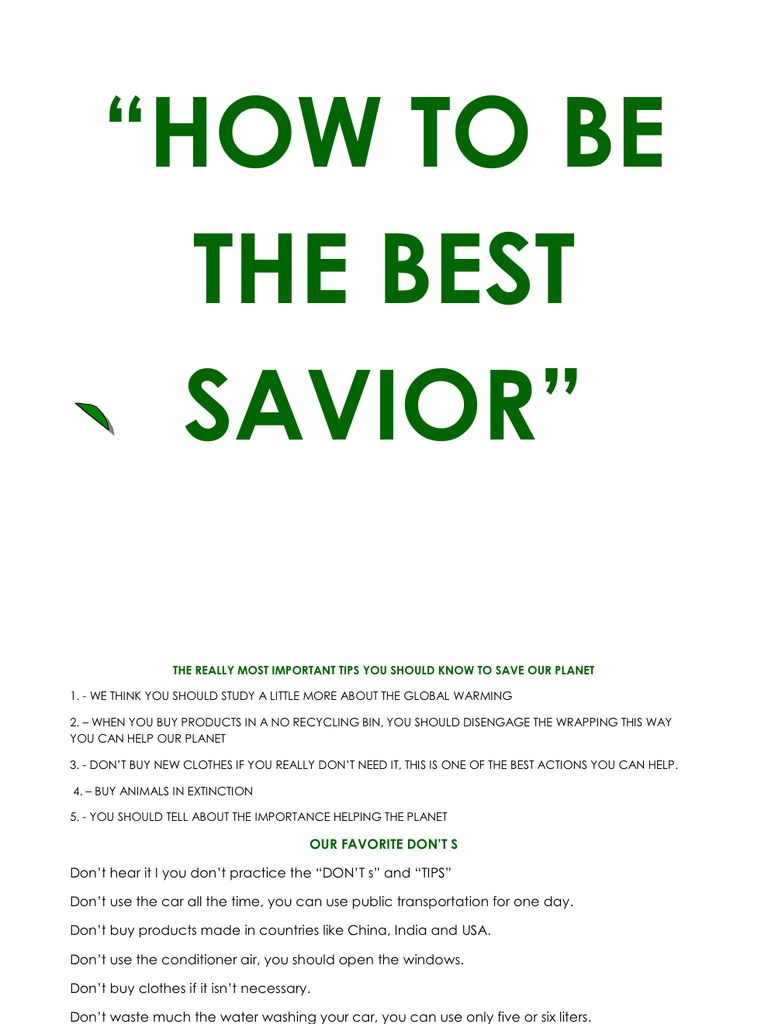 HOW TO BE THE BEST SAVIOR (Speaking) | PDF | Natural Environment | Nature