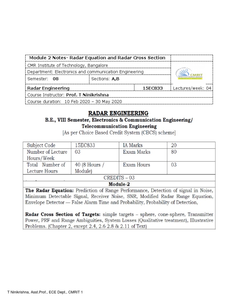 Module 2 Notes RADAR Equation and RADAR Cross Section of Targets
