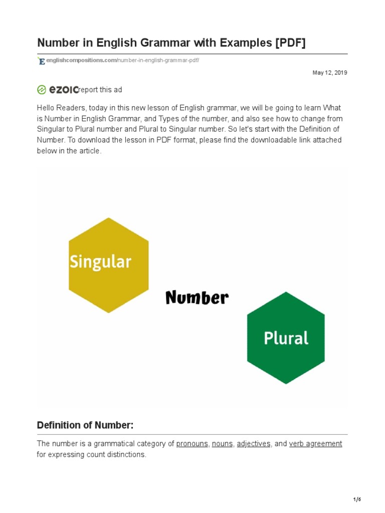 Number In English Grammar With Examples Pdf Pdf Grammatical Number