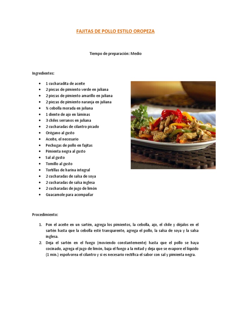 Fajitas de Pollo Estilo Oropeza PDF