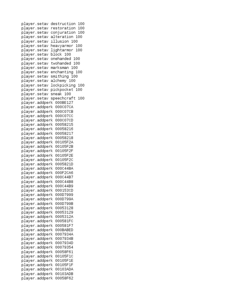 (Skyrim Console Command) All Perks PDF