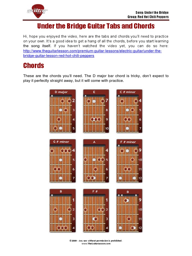 Under The Bridge Guitar Tabs and Chords PDF