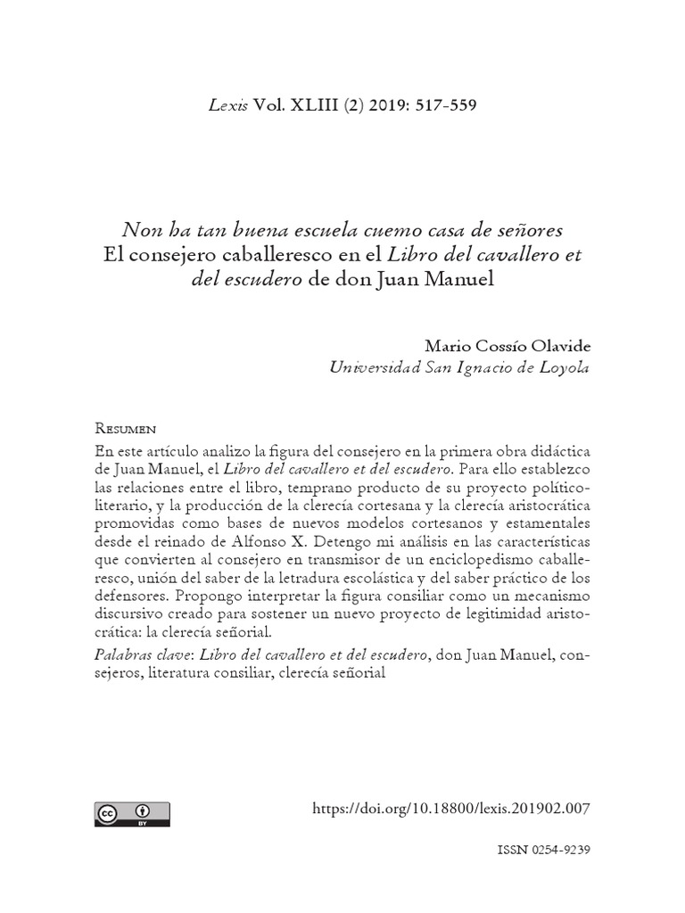 2019 COSSÍO El Consejero Caballeresco en El Libro Del Cavallero Et Del Escudero de Don Juan