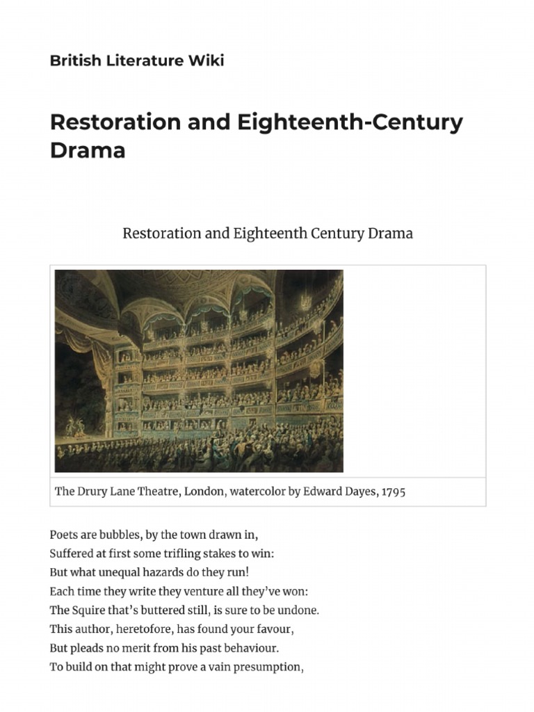 Features Of Restoration Drama Pdf