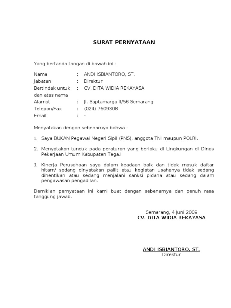 Contoh Surat Keterangan Pns