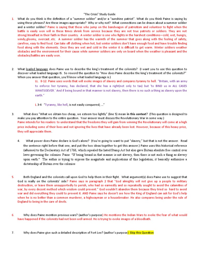The Crisis Answer Key | PDF | Loyalist (American Revolution)