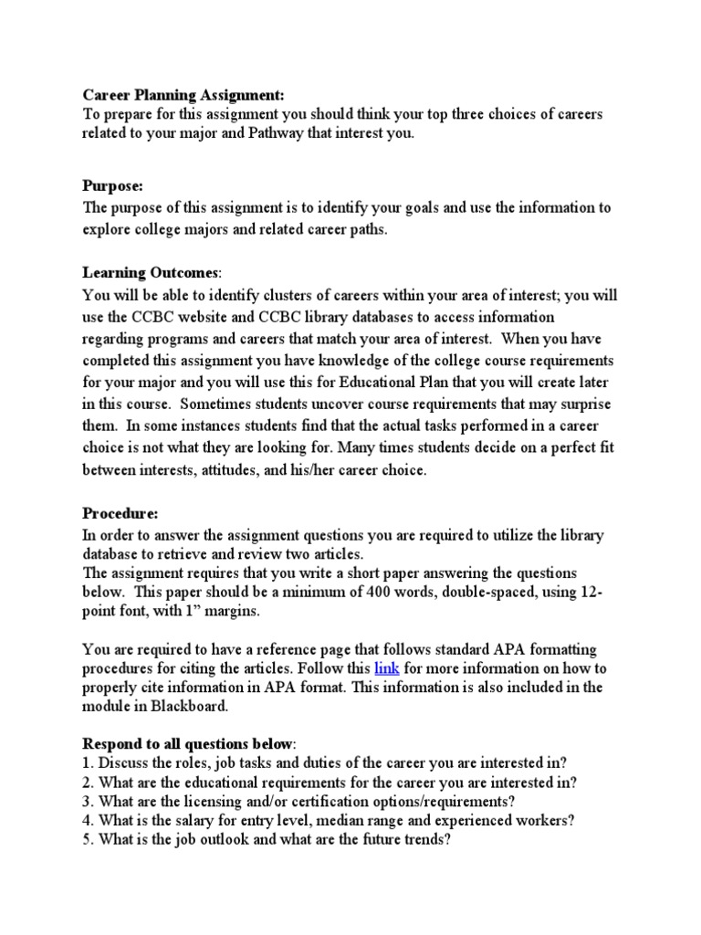 A CD V Career Planning Assignment | PDF | Career & Growth