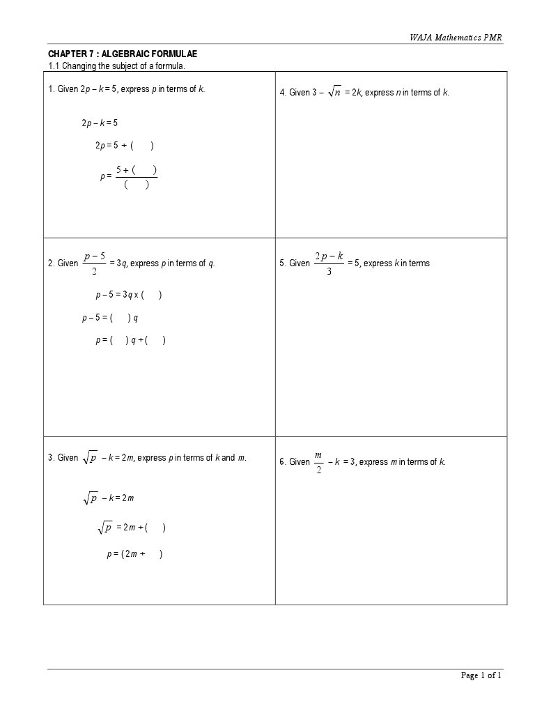 Algebraic Formulae and Rearrangements | PDF