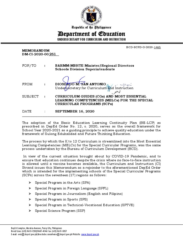 SCP Curriculum Guides and MELCs 2020 | PDF | Curriculum | Communication