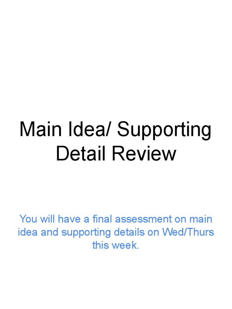 Main Idea - Supporting Detail Review | PDF | Self-Improvement | Wellness