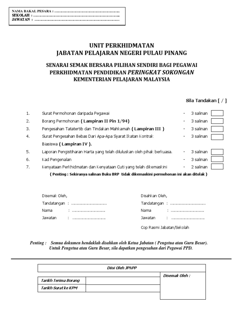 Bersara Pilihan Sendiri Bagi Pegawai Perkhidmatan Pendidikan Pdf