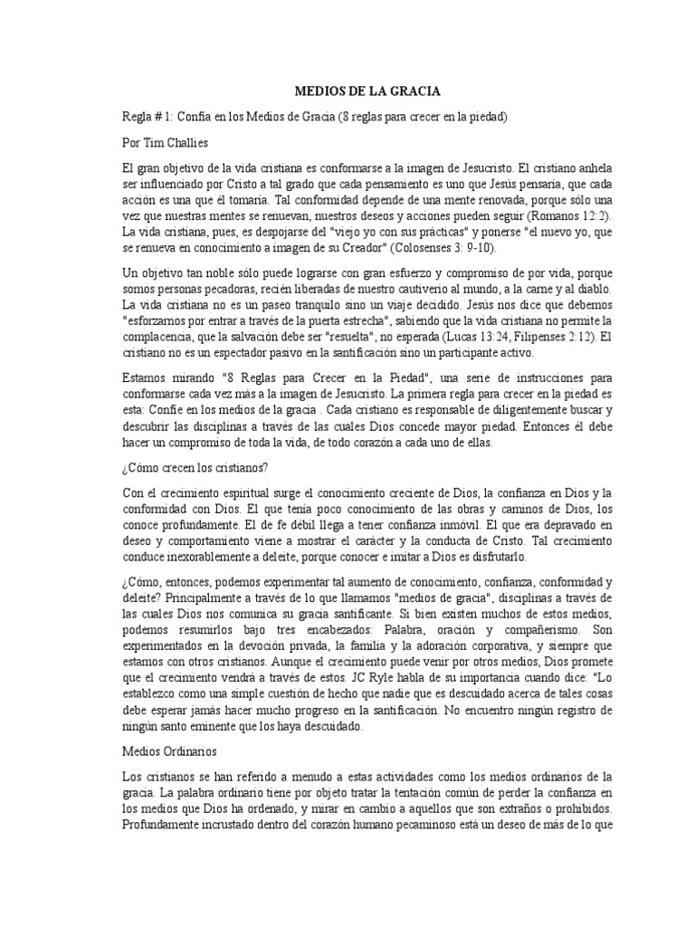 Medios de La Gracia | PDF | Oración | Gracia en el cristianismo