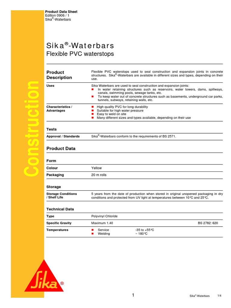 Sika Waterbars Flexible PVC Waterstops PDF Concrete Construction