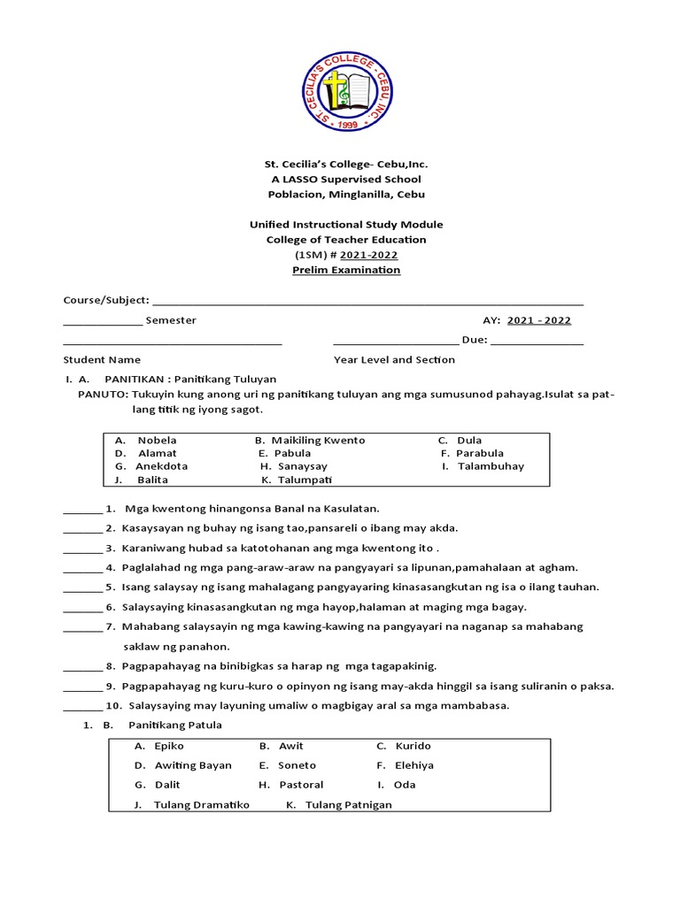 Filipino 3 Prelim Exam | PDF