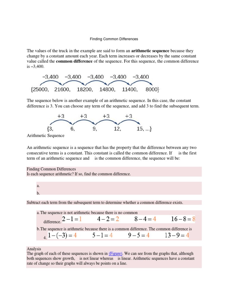 Finding Common Differences Arithmetic Sequence | PDF