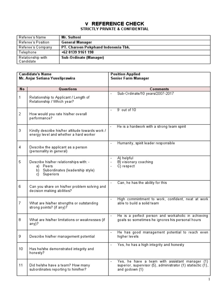 Reference Check - Anjar, Referee - Sultoni | PDF | Leadership ...