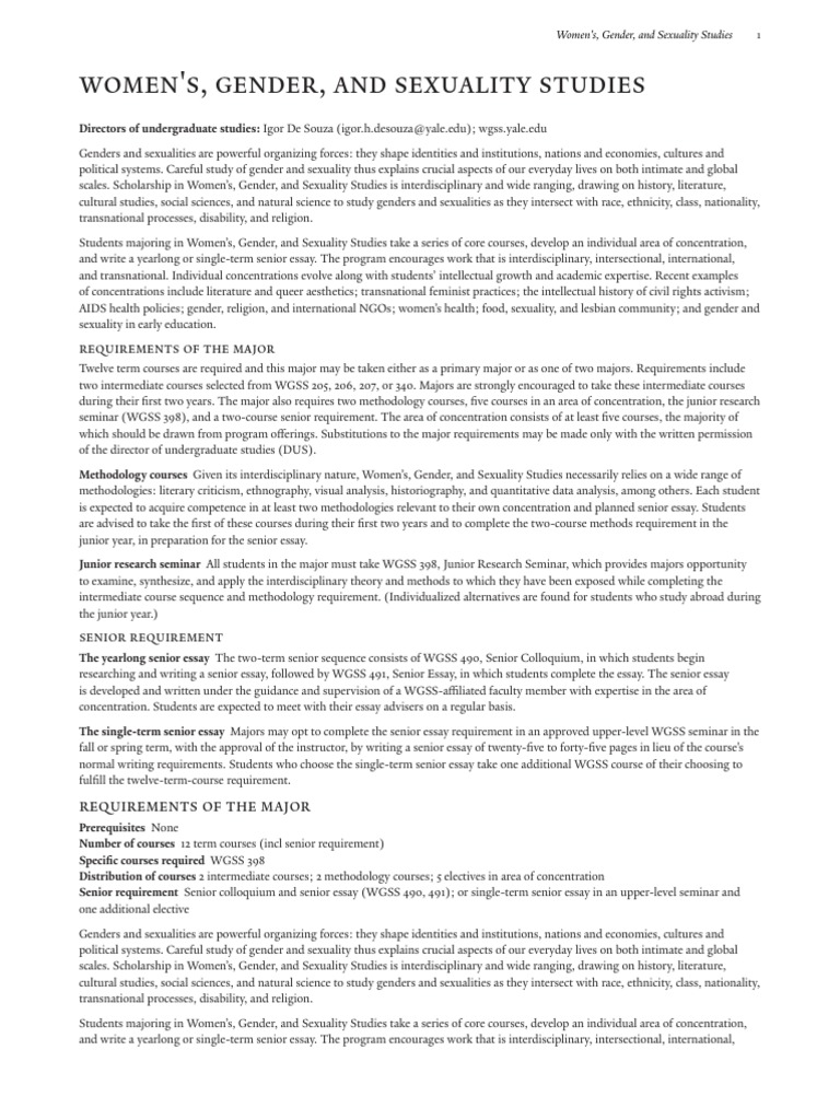 Women's, Gender, and Sexuality Studies Requirements of The Major PDF Gender Studies Gender
