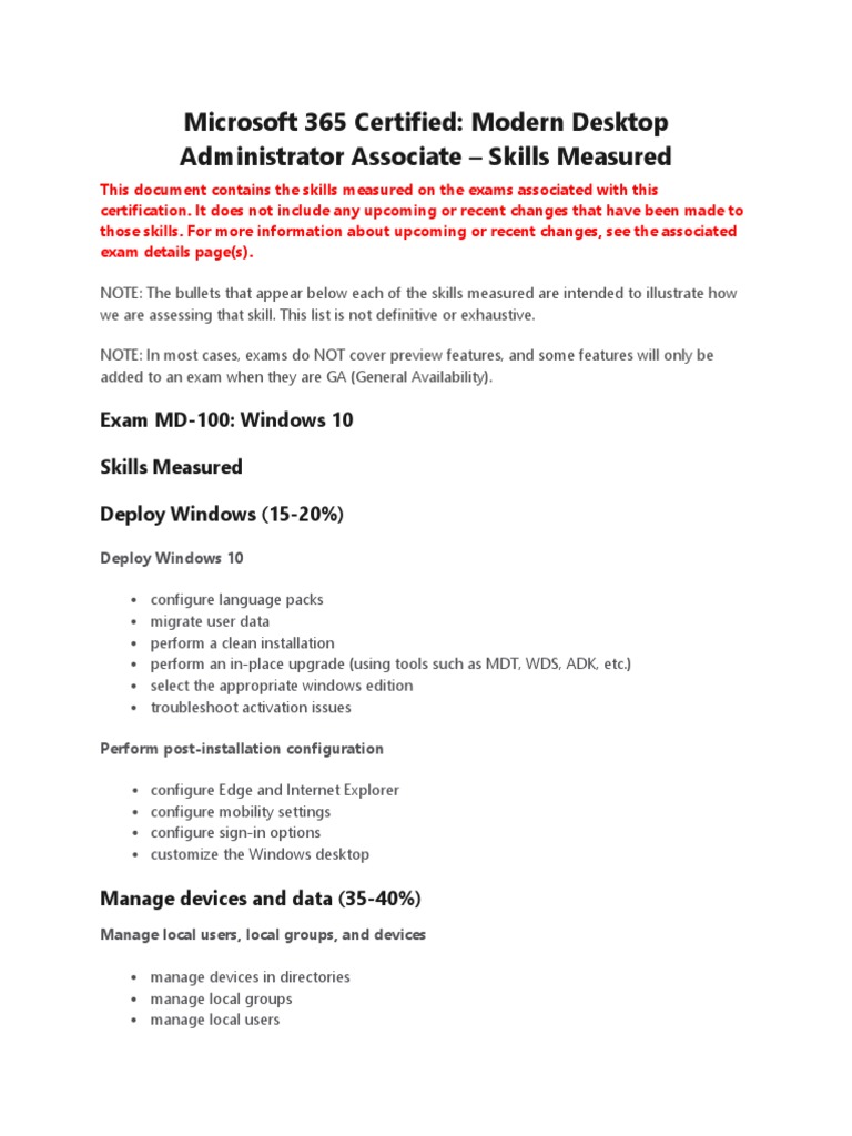 Microsoft 365 Certified Modern Desktop Administrator Associate Skills