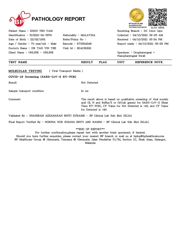 Pathology Report: Scan Here | PDF