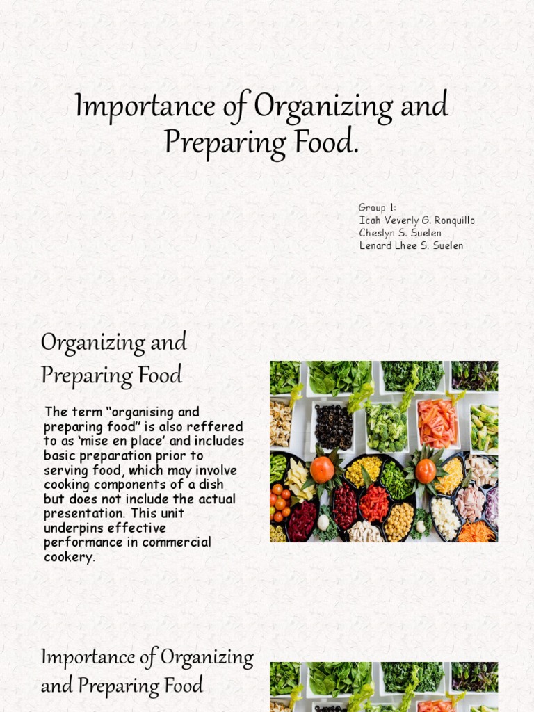 Importance of Organizing and Preparing Food Group 1 Cookery PDF