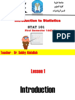 Introduction To Statistics: Teacher: Dr. Sobhy Abdallah
