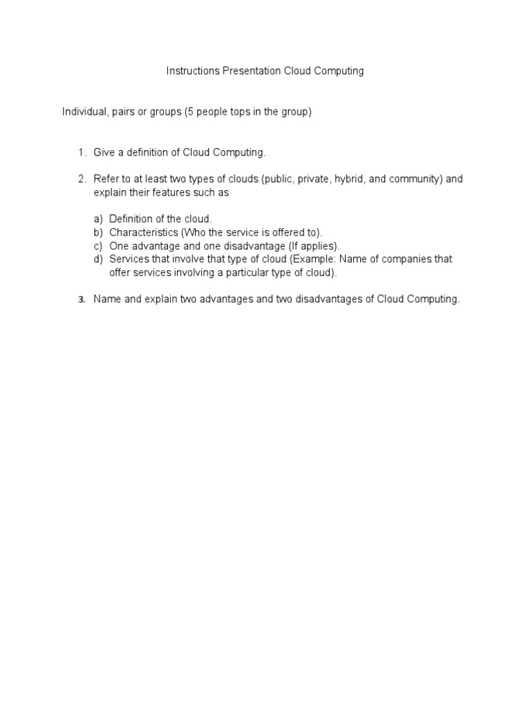 Instructions Presentation Cloud Computing | PDF