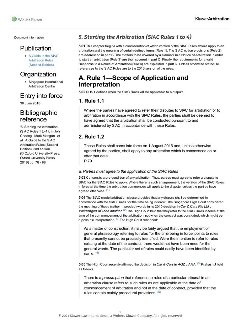 A Guide To The SIAC Arbitration Rules (Second Edition) (Choong, Mangan ...