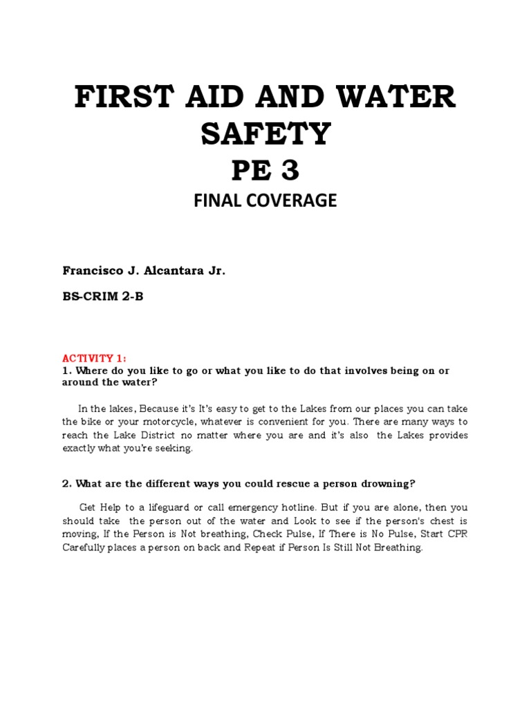 First Aid and Water Safety Final Coverage PDF First Aid