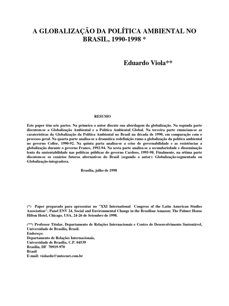 Globalização da Política Ambiental no Brasil | PDF