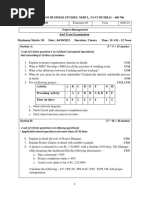 Question Paper For Project Management For PGDM IV Trimester 2020 - 22