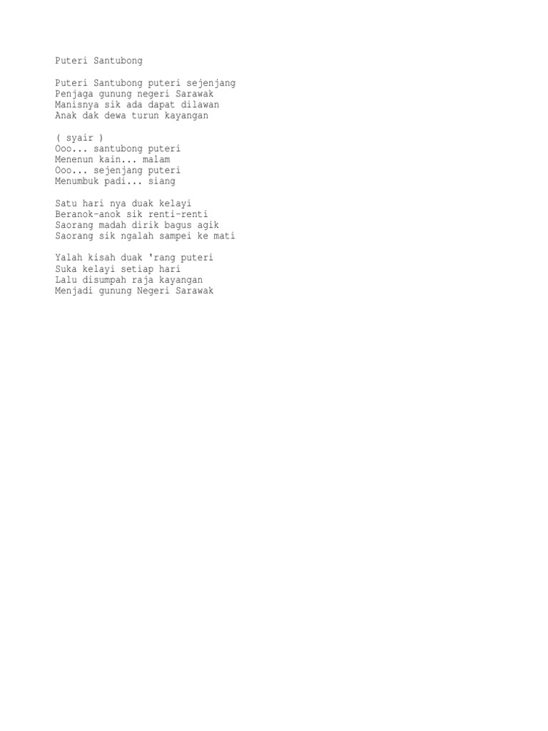 Lirik Puteri Santubong