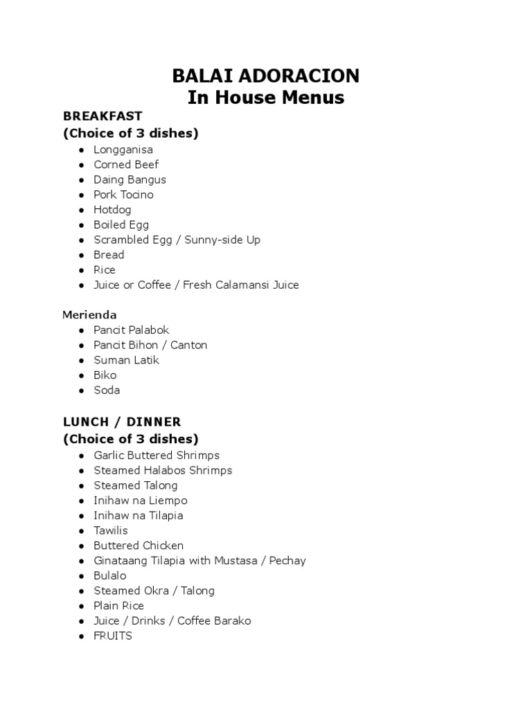 Balai Adoracion in House Menus | PDF