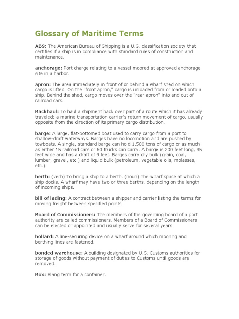 Maritime Terms Glossary Explained | PDF | Containerization | Cargo