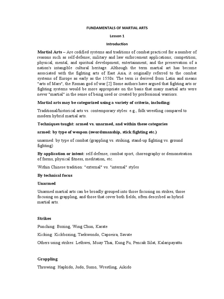 Fundamentals of Martial Arts PDF Strength Training Weight Training