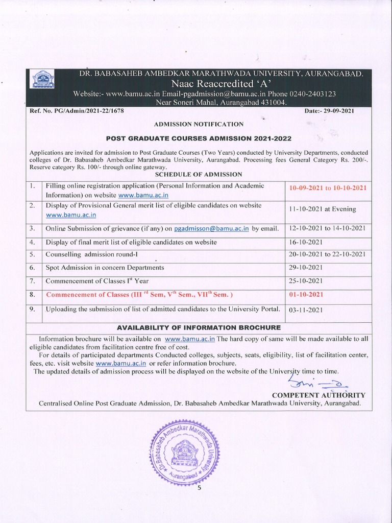 PG Courses Admission 2021-22 | PDF