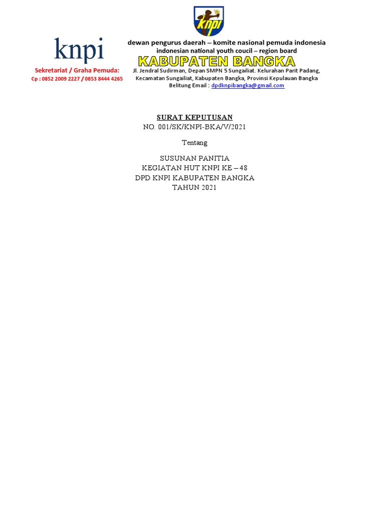Susunan Panitia HUT KNPI ke-48 | PDF