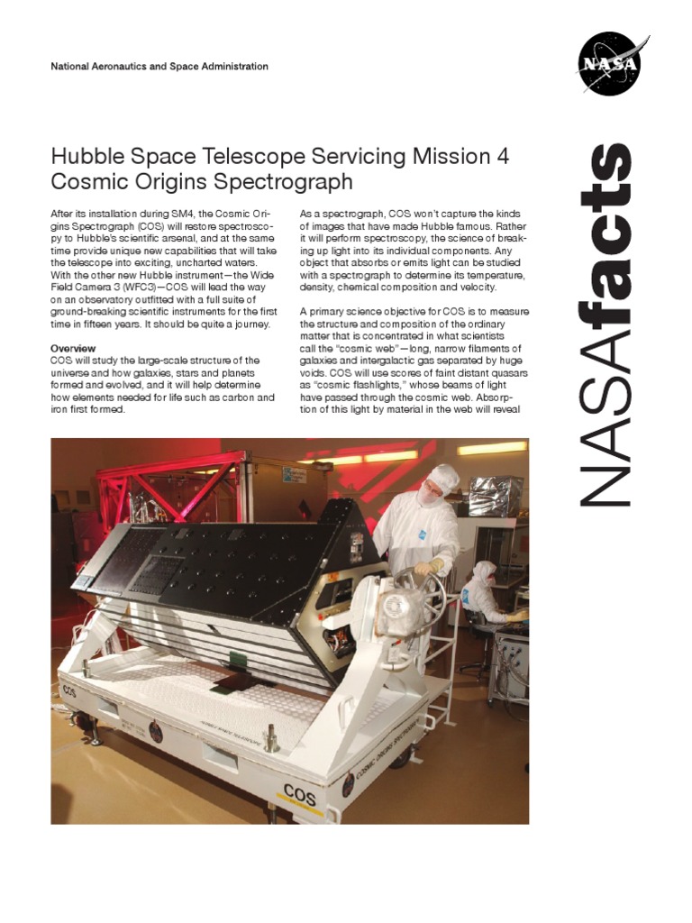 NASA Facts Hubble Space Telescope Servicing Mission 4 Cosmic Orgins ...