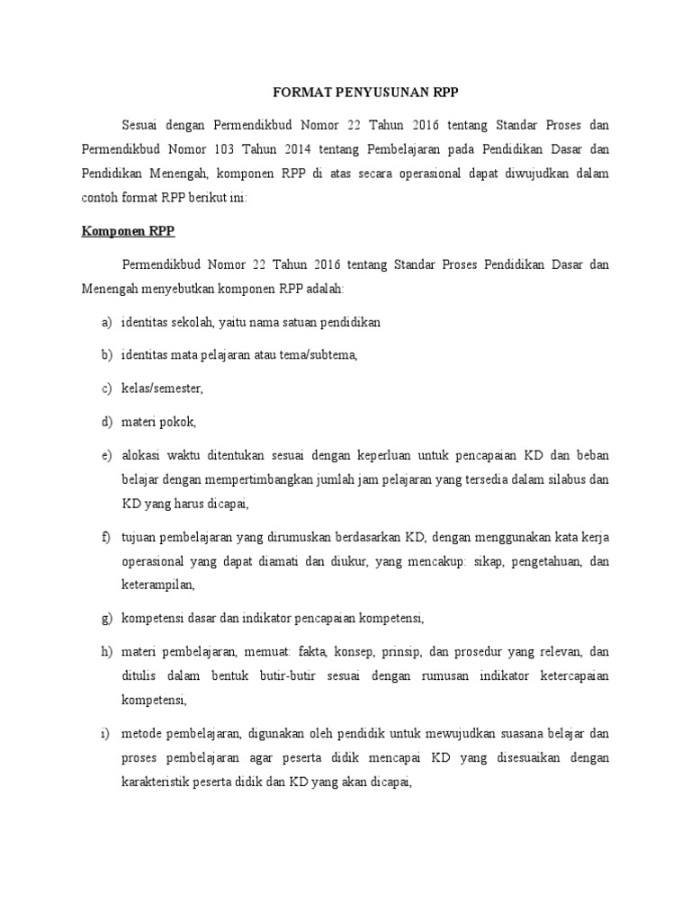 Format RPP Sesuai Permendikbud 2023 | PDF