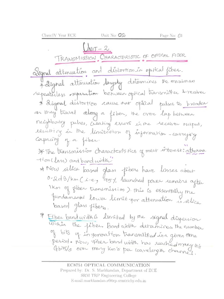 EC8751 Optical Communication Unit 2 Notes PDF