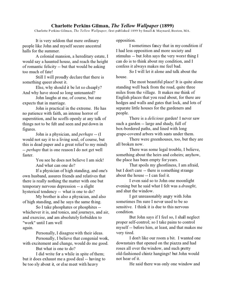The Yellow Wallpaper PDF The Yellow Wallpaper