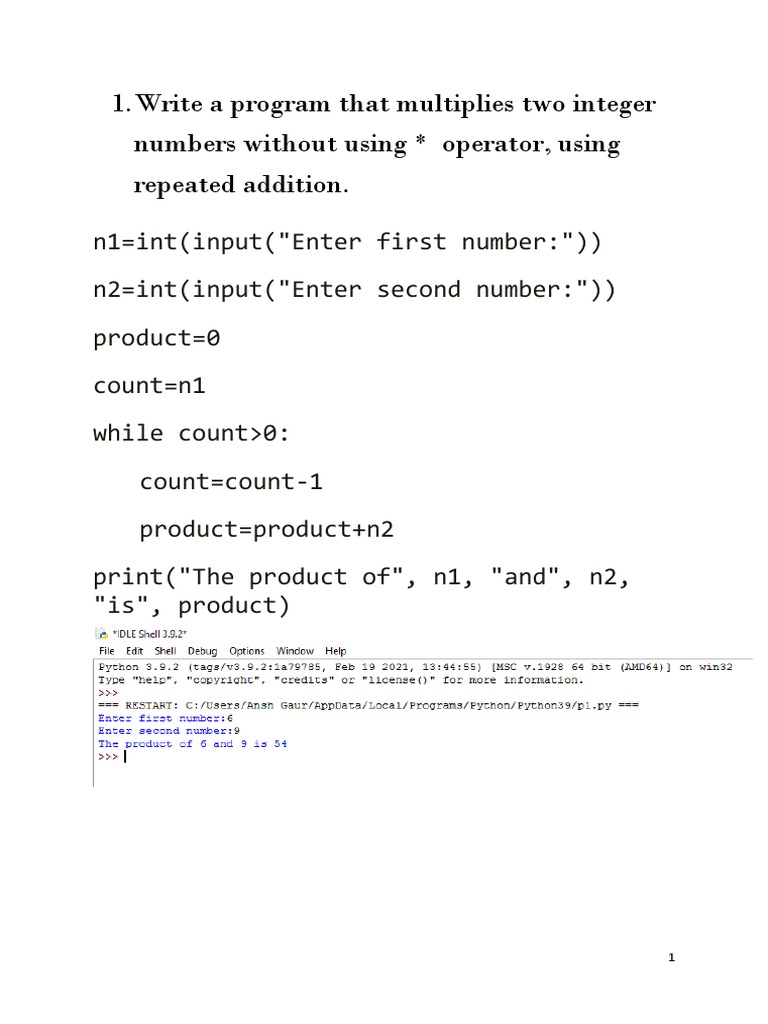 Write A Program That Multiplies Two Integer Numbers Without Using ...