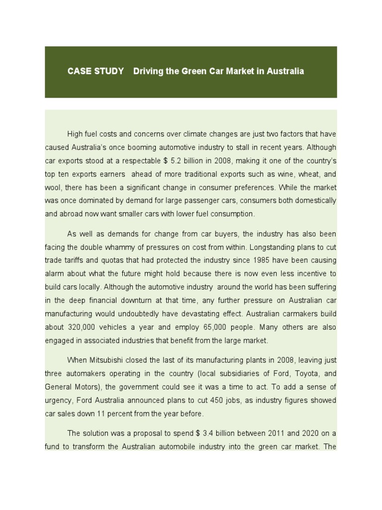 case study driving the green car market in australia